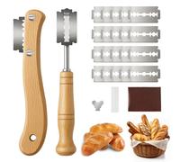 Lot de 2 couteaux de boulangerie - 20 lames de rechange - Lot de couteaux à pâte pour coupes droites et incurvées, couteau à pain pour couper baguette, petit pain, pain et accessoires de cuisson pour