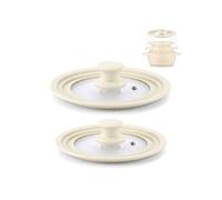 Lot de 2 couvercles universels compatible LS1215 pour Poêles et Casseroles 16-18-20/24-26-28 cm Verre Silicone Crème