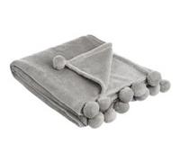 Lot de 2 couverture épaisse en flanelle plaid polaire avec pompons en polyester coloris gris - Longueur 160 x Profondeur 130 cm -JUANIO- Gris G