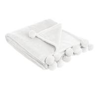 Lot de 2 couverture polaire en flanelle plaid avec pompons en polyester coloris blanc - Longueur 160 x Profondeur 130 cm -JUANIO- Blanc G