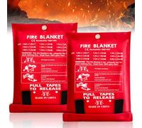Lot de 2 couvertures anti-incendie, 150 x 150 cm, en tissu de fibre de verre, couverture anti-incendie, couverture anti-incendie, pour cuisine, cheminée, barbecue, voiture, camping, maison, caravane