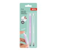 Lot de 2 Crayons graphite - HB - Vert et mauve - Rétractable - Mine infinie - Ne se taille pas - Facile à effacer - Apli
