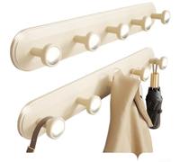 Lot de 2 crochets à ventouse sans perçage, 10 kg, 5 rangées de crochets pour serviette de salle de bain, organisateur de crochet de porte, ustensiles de cuisine (blanc crème)