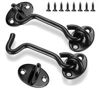 Lot de 2 crochets anti-vent pour porte et volet, 7,6 cm, verrou à crochet en acier inoxydable noir avec vis