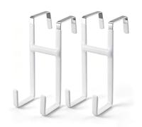 Lot de 2 crochets doubles à suspendre pour porte intérieure de 3,8 cm Blanc | Cintres de porte en caoutchouc résistant anti-rayures pour suspendre serviettes, peignoirs, manteaux, sacs