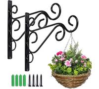 Lot de 2 crochets muraux en fer pour suspension de plantes, supports de panier suspendu, support en fer forgé pour lanterne(noir)