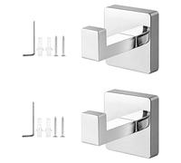 Lot de 2 crochets porte-serviettes à fixer par perçage, crochets muraux argentés miroitants en acier inoxydable 304, fixation encastrée avec embase carrée et outils de montage inclus, pour la salle de