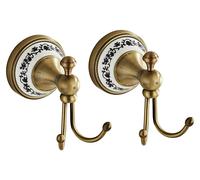 Lot de 2 crochets porte-serviettes avec plaque en porcelaine, style vintage en laiton antique pour la salle de bains et le couloir, crochets muraux à fixation solide