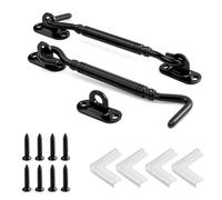 Lot de 2 crochets tempête avec œillet de 15,2 cm - Noir - Crochets de fenêtre - Améliorés et épais - Pour porte supérieure et inférieure - En bois - Avec 8 vis de montage et 4 protections d'angle de