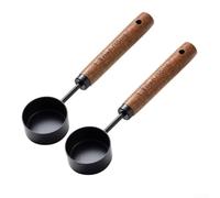 Lot de 2 cuillères à café à long manche - Cuillère doseuse en acier résistant à la rouille avec poignée en noyer - Parfait pour les bocaux profonds et le thé en vrac - Cuillère à soupe noire de 15 ml