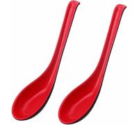 Lot de 2 cuillères à soupe asiatiques, cuillères à soupe chinoises japonaises Miso Ramen Wonton Dumpling Pho Riz Nouilles Soba Cuillères à soupe en mélamine rouge et noire