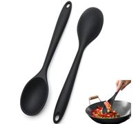 Lot de 2 Cuillères de Cuisine en Silicone, 27,5 x 5,5 cm, Noires | Résistance à 250 °C | Manche long antidérapant | Nettoyage au lave-vaisselle