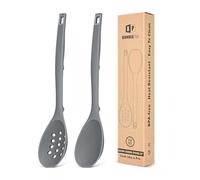Lot de 2 cuillères de cuisine en silicone, anti-adhésives, solides avec marques de mesure et crochets arrière, cuillère fendue en silicone résistant à la chaleur pour cuisiner, mélanger, remuer