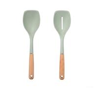 Lot de 2 cuillères de cuisine en silicone avec manche en bois résistant à