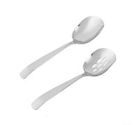 Lot de 2 cuillères de service en acier inoxydable 316L avec cuillère perforée et cuillère massive, ergonomique pour poignée pour buffet, restaurant et cuisine, argent