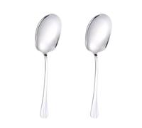 Lot de 2 Cuillères en Acier Inoxydable - Grandes Cuillères Carrées de Buffet, Banquet et Restaurant Avec Long Manche (Argenté)