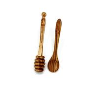 Lot de 2 cuillères en bois d'olivier - 1 cuillère de 14 cm et 1 cuillère à miel de 15 cm - Ustensiles de cuisine faits à la main - Durable et naturel - Idéal pour le miel, les épices, la confiture