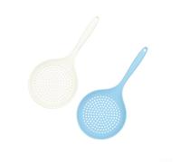 Lot de 2 cuillères fendues en silicone à long manche pour égoutter l'huile, ustensile de cuisine, bleu et blanc (mélange)