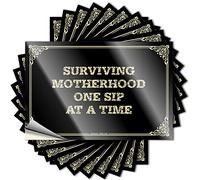 Lot de 2 décalcomanies en vinyle pour garage, homme, motif animaux vivants, inscription « Surviving Motherhood One Sip At A Time », autocollants amusants et résistants à la décoloration pour