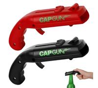 Lot de 2 Décapsuleur Pistolet Lanceur de Capsule, Ouvre Bouteille Bière Cap Gun Rigolo, Gadget Insolite pour Bar, Fête et Soirée, Cadeau Original Homme - Noir et Rouge