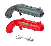 Lot de 2 décapsuleurs Cap Gun Ouvre Bouteille Pistolet + Porte ecapsuleur Biere Cap Gun Décapsuleur Decapsuleur Biere Personnalisable pour Bar Fête Bouteille de Bière Cadeau de l'Homme,Rouge+Gris