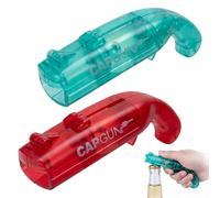 Lot de 2 Décapsuleurs Pistolet, Ouvre-Bouteille Lanceur de Capsule pour Bière, Gadget Insolite et Amusant pour Bar, Fête et Soirée, Design Transparent Bleu-Vert et Rouge