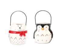 Lot de 2 Décoration de Noël lanterne Xmas - Ours et pingouin