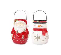 Lot de 2 Décoration de Noël lanterne Xmas - Père Noêl et Bonhomme de Neige