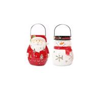 Lot de 2 Décoration de Noël lanterne Xmas - Père Noêl et Bonhomme de Neige