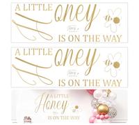 Lot de 2 décorations de baby shower abeille, panneau autocollant doré « A Little Honey Is On The Way », 90 x 30 cm, pour arche de fond, déco de fête gender reveal, en PVC