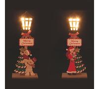 Lot de 2 décorations de Noël réverbère LED en Bois h. 45 cm, décoration avec Inscription, Noël