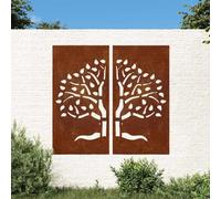 Lot de 2 décorations murales de jardin en acier Corten - 105 x 155 cm - Design arbre - Acier résistant aux intempéries - Couleur rouille - Atmosphère naturelle - Pour jardin, clôture, salon