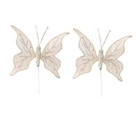 Lot de 2 décorations papillon pour sapin de Noël avec paillettes et or | Branche en tissu pailleté pour couronnes, guirlandes, centres de table, décoration moderne et minimaliste à suspendre (doré
