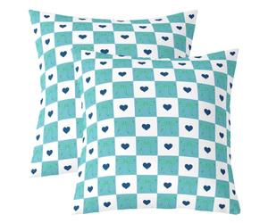 Lot de 2 Decorative Housse de Coussin 40x40 Turquoise À Voiturereaux | Taie d'oreiller Coquette Grille Damier Housse d'oreiller Féminin Cœur Nœud -