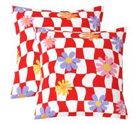 Lot de 2 Decorative Housse de Coussin 55x55 Tartan Vichy Rouge Blanc
