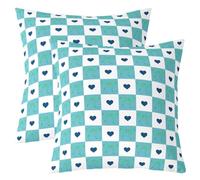 Lot de 2 Decorative Housse de Coussin 55x55 Turquoise À Voiturereaux | Taie d'oreiller Coquette Grille Damier Housse d'oreiller Féminin Cœur Nœud -