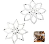 Lot de 2 Dessous de Plat en Acier Inoxydable, Extensible 17-21,5cm, Design Flocon et Fleur, Dessous de Plat en Métal Résistant à la Chaleur pour Marmite et Bol, Soucoupe Pot Cuisine - Argent
