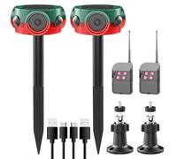 Lot de 2 détecteurs de mouvement solaires avec 14 sons - KINGCOO 3 x 120 dB - Enregistrement - LED rouge - Avertissement de sécurité - Lumière stroboscopique pour extérieur, allée, ferme, cour, verger