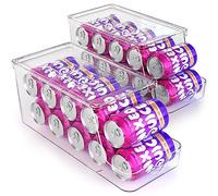 Lot de 2 distributeurs de canettes de soda pour réfrigérateur avec couvercles, organiseur de boissons empilables pour réfrigérateur, bacs de rangement en plastique transparent pour garde-manger,