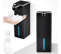 Lot de 2 distributeurs de savon automatiques sans contact à fixation murale, distributeurs de savon moussant de 440 ml avec 4 niveaux de dosage réglables, à capteur, rechargeables par USB (1800 mAh),