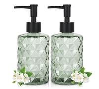 Lot de 2 distributeurs de Savon en Verre avec Pompe, 330 ML, sans BPA, Rechargeable, antidérapant, pour shampooing, Gel Douche, Salle de Bain, comptoir, Cuisine, buanderie, hôtel