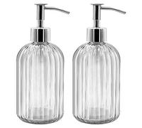 Lot de 2 distributeurs de savon en verre avec pompe, distributeurs de savon liquide de 400 ml pour liquide vaisselle, shampoing et lotion, distributeurs rechargeables pour la cuisine, la salle de bain