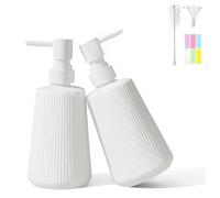 Lot de 2 distributeurs de savon en verre blanc de 350 ml chacun, 17,3 x 7,2 cm, avec pompe, distributeur de savon pour les mains avec brosse de nettoyage, étiquettes colorées et entonnoir pour la cuis