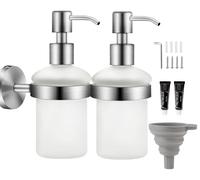 Lot de 2 distributeurs de savon muraux, sans perçage, autocollants, acier inoxydable 304, 200 ml, flacon chromé en verre satiné, boîtier pour désinfectant des mains, shampooing et gel douche
