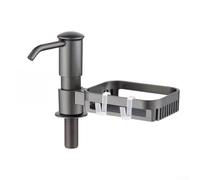 Lot de 2 distributeurs de savon pour évier de cuisine avec support de rangement et tube en silicone pour trous de 24 mm à 40 mm Gris