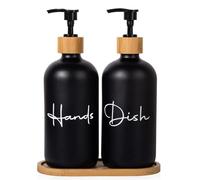 Lot de 2 distributeurs de Savon vides en Verre pour Les Mains, 500 ML, flacons à Pompe pour Salle de Bain, évier de Cuisine, Noir