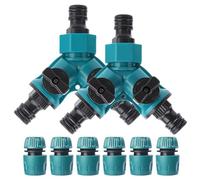 Lot de 2 distributeurs d'eau 2 voies avec vanne d'arrêt, 2 pièces 3/4" 2 voies avec raccord de tuyau 1/2", adaptateur de robinet avec valves marche/arrêt individuelles, ensemble de répartiteurs de