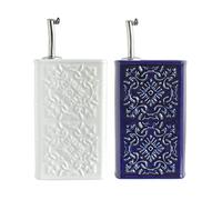 Lot de 2 Distributeurs D'Huile D'Olive et de Vinaigre, Bouteille en Céramique Grès 500ml, Blanc + Bleu, AZULEJO, Cª Atlântica
