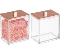 Lot de 2 distributeurs en plastique pour disques de coton et cotons-tiges - accessoire de salle de bains moderne avec couvercle rabattable - transparent/or rose