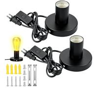Lot de 2 douilles de lampe de bureau E27 avec interrupteur à câble, pied de lampe de table vintage E27, douille industrielle avec fiche, câble d'alimentation de 1,8 m, pour chambre à coucher, salon
